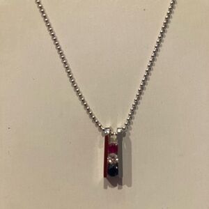 14K White gold beaded necklace with ruby/diamond/sapphire stone trio